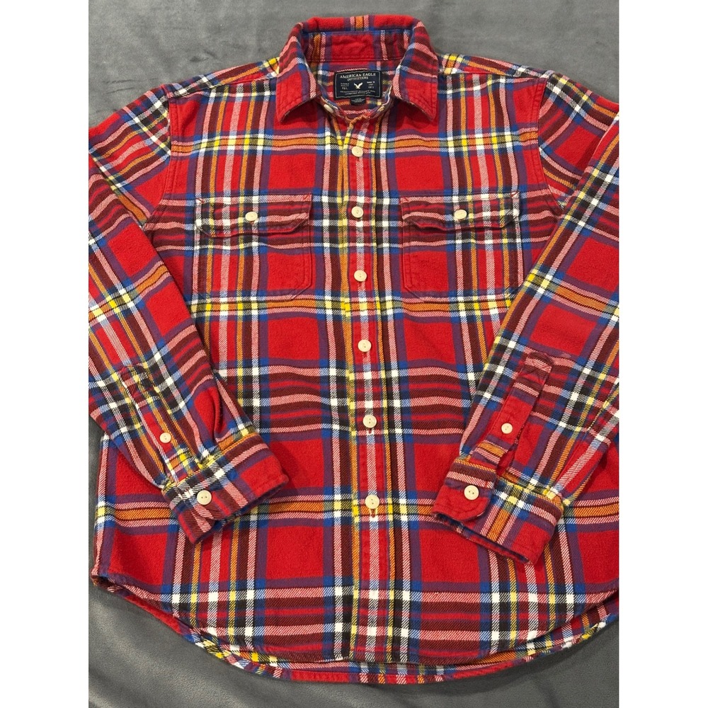 American Eagle Vintage Mens Red Plaid Flannel Button Down Shirt Small